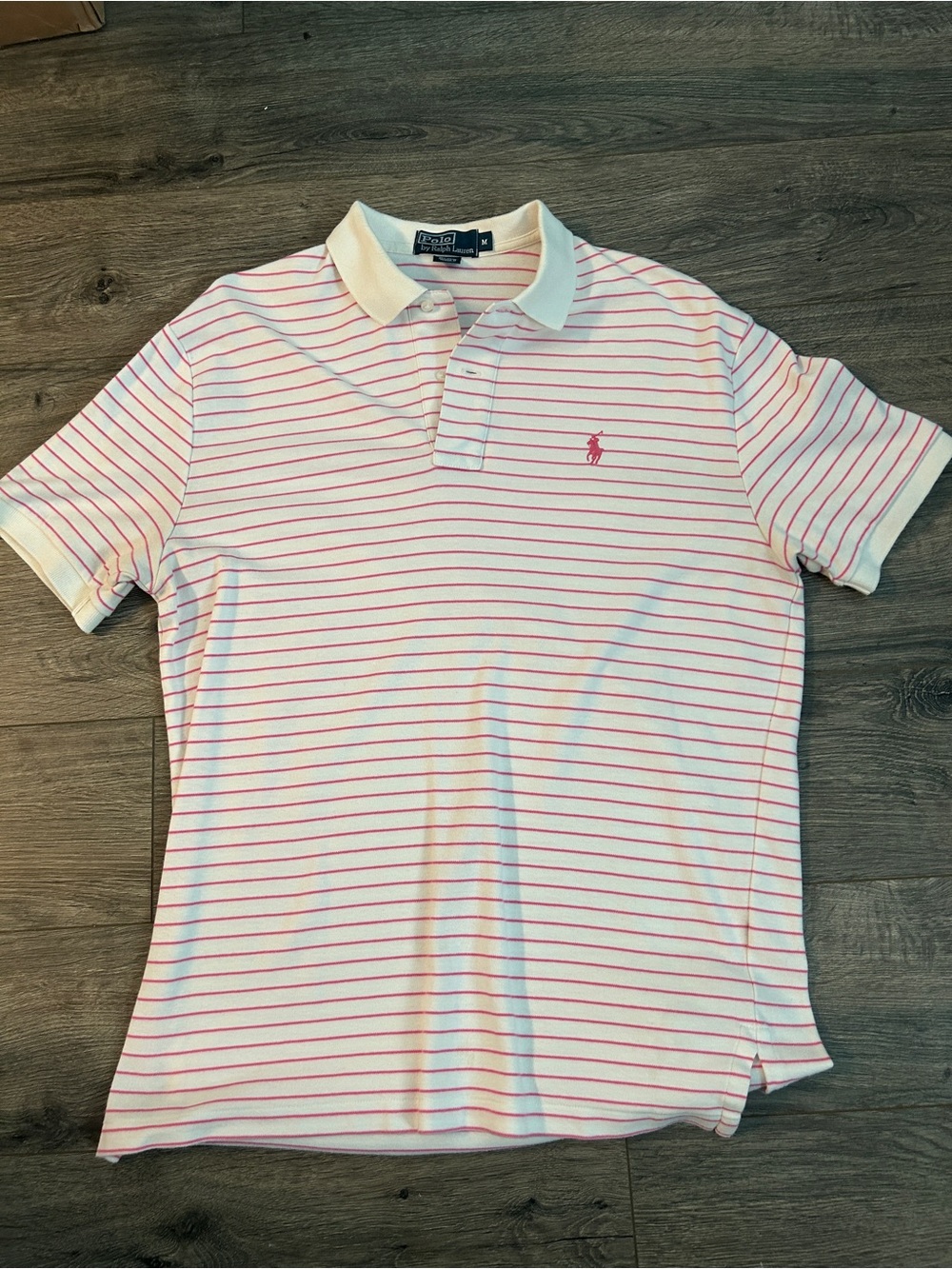 Polo by Ralph Lauren White Polo Shirt with Pink Stripes